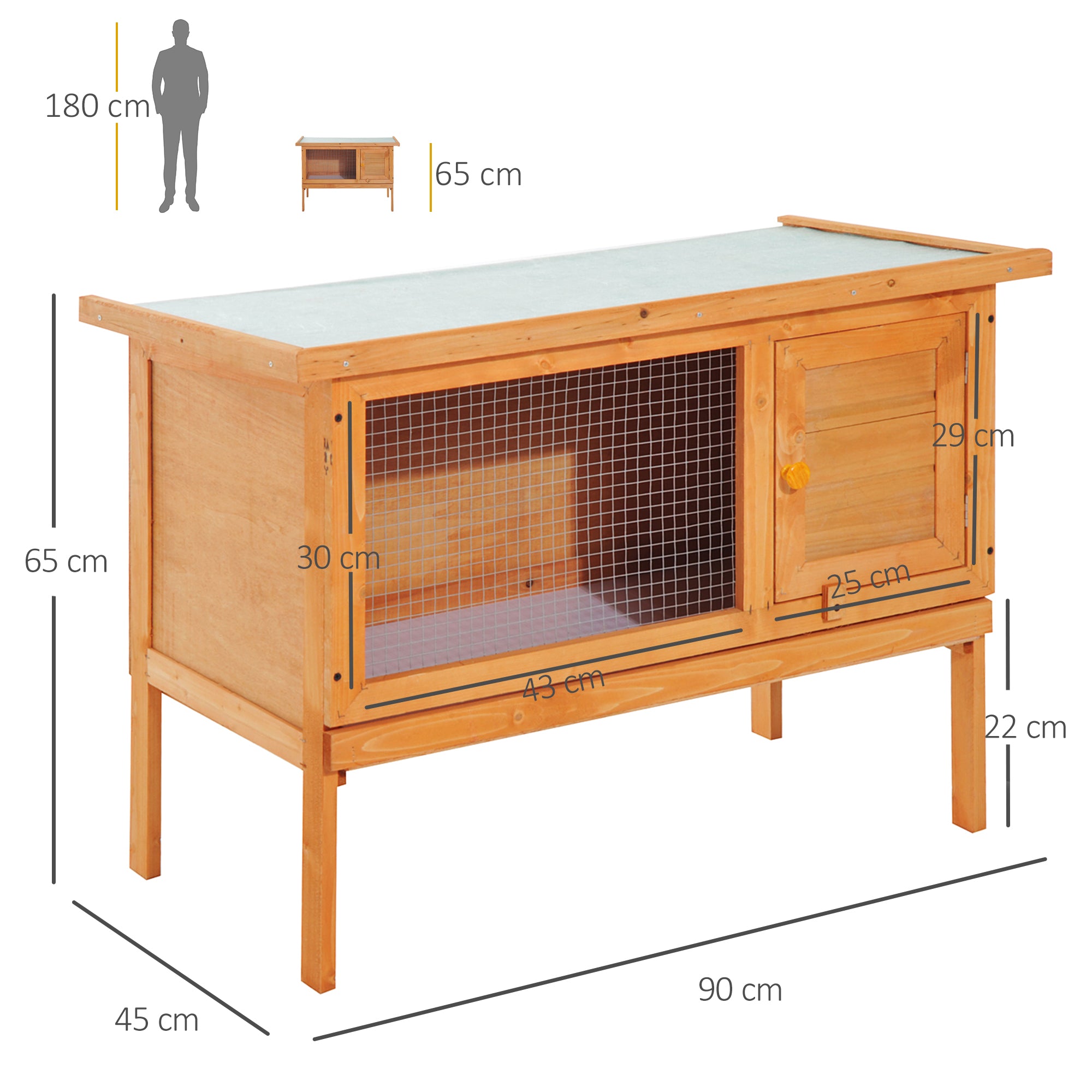 Gabbia per Conigli Conigliera da Esterno in Legno di Abete 90x45x65 cm