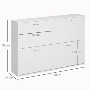 Scarpiera Salvaspazio Capacità 24 Paia in Legno Bianco 120x24x81 cm