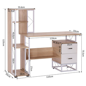 Scrivania da Ufficio Porta PC con Scaffale 133x55x123 cm