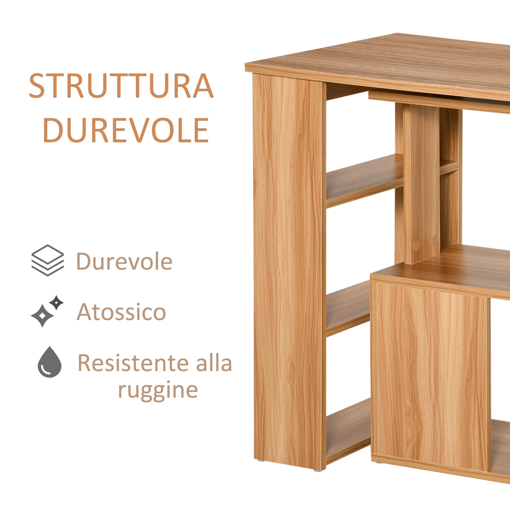 Scrivania Angolare Multiposizione con 5 Ripiani Legno 140x120x78.2 cm