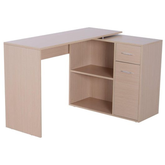 Scrivania da Ufficio Angolare con 2 Ripiani e 2 Cassetti Legno Rovere 117x82x74 cm