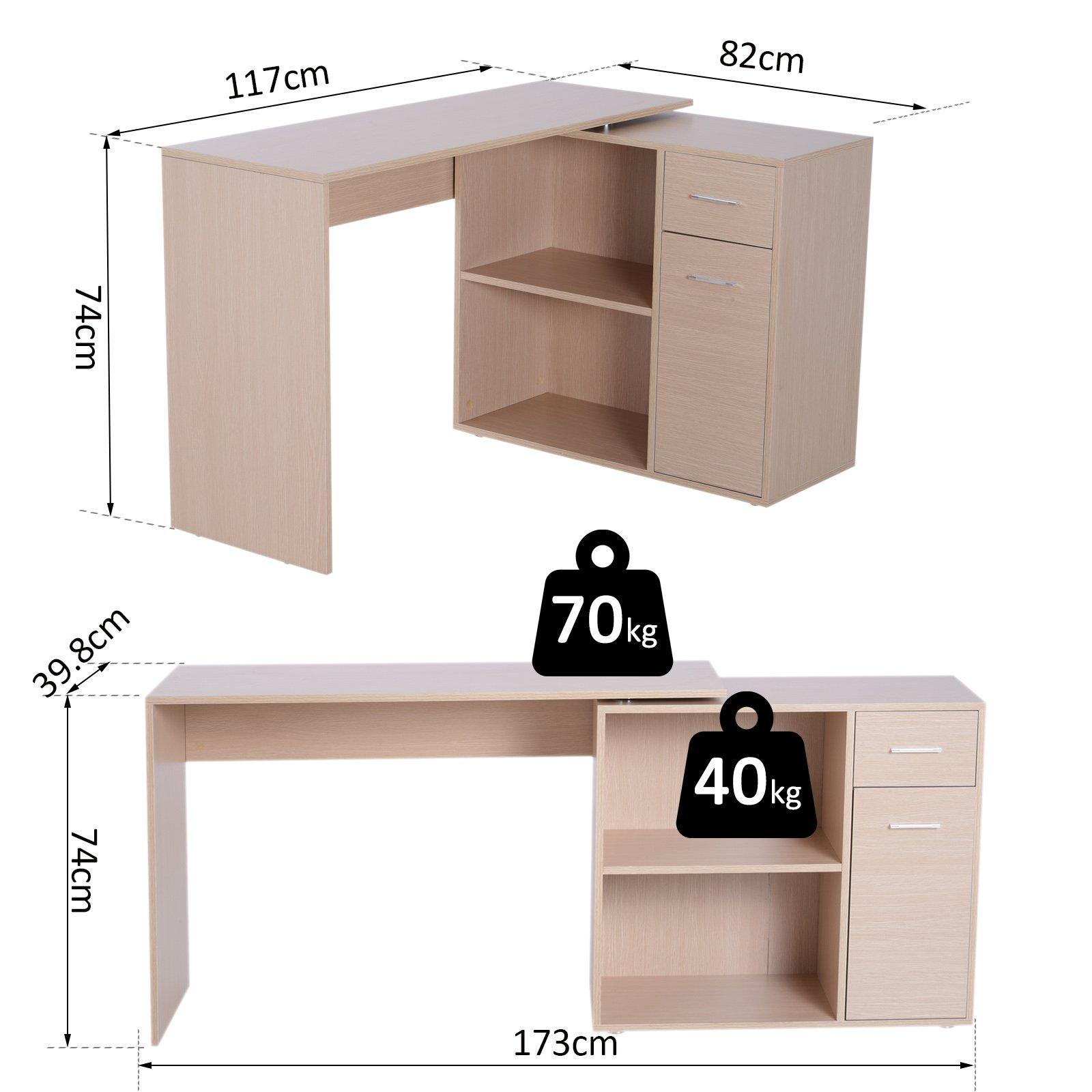 Scrivania da Ufficio Angolare con 2 Ripiani e 2 Cassetti Legno Rovere 117x82x74 cm