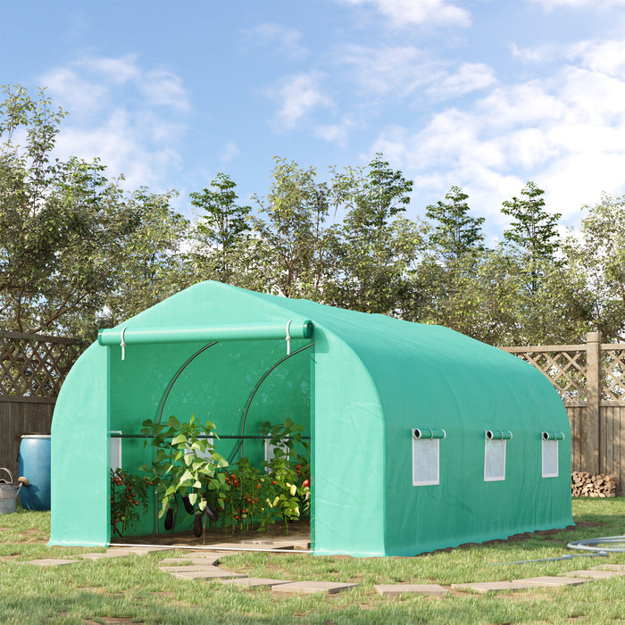 Serra da Giardino con Tetto Spiovente in PE e Tubi d'Acciaio Verde Scuro 4.5x3x2m