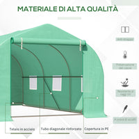 Serra da Giardino con Tetto Spiovente in PE e Tubi d'Acciaio Verde Scuro 4.5x3x2m