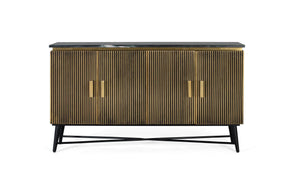 Credenza con 4 ante in legno rivestite in bronzo e piano in marmo