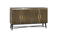 Credenza con 4 ante in legno rivestite in bronzo e piano in marmo