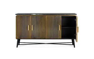 Credenza con 4 ante in legno rivestite in bronzo e piano in marmo