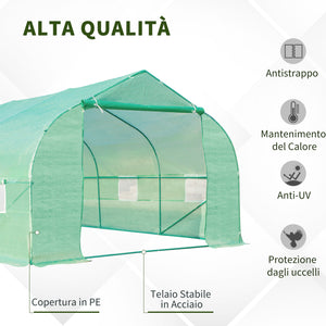 Serra da Giardino 6x3x2 m Serra con Tetto a Spiovente in PE per Piante Verde