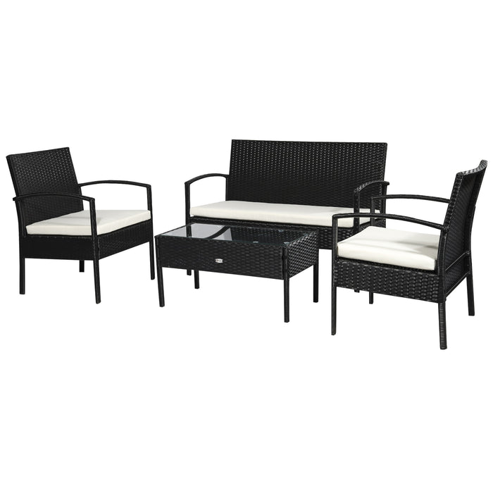 Set Salotto da Giardino in Rattan Sintetico Tavolino 2 Poltrone e Divano con Cuscini Nero