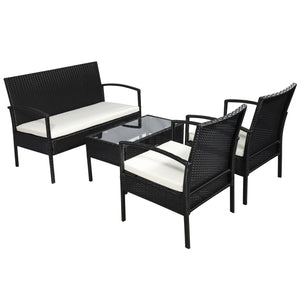 Set Salotto da Giardino in Rattan Sintetico Tavolino 2 Poltrone e Divano con Cuscini Nero