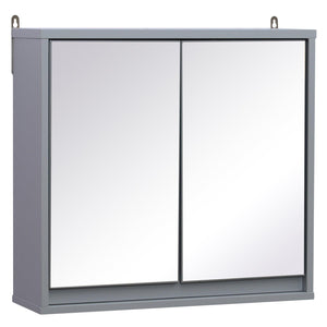 Specchio Armadietto da Bagno Pensile Doppia Porta con Ripiano Regolabile Grigio 48x14.5x45 cm