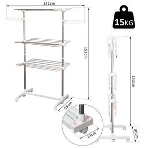 Stendibiancheria 3 Piani Regolabile in Acciaio Inox Premium