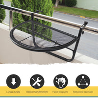 Tavolino Sospeso da Balcone Regolabile in Ferro Nero 60x45x50 cm