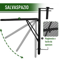 Tavolino Sospeso da Balcone Regolabile in Ferro Nero 60x56.5x45 cm