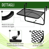 Tavolino Sospeso da Balcone Regolabile in Ferro Nero 60x56.5x45 cm