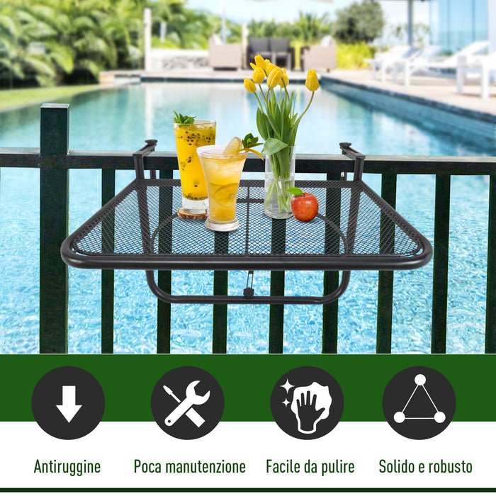 Tavolino Sospeso da Balcone Regolabile in Ferro Nero 60x56.5x45 cm