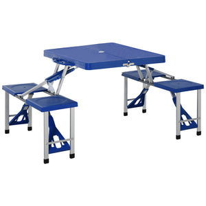 Set Campeggio Tavolino Pieghevole 4 Sedie in Alluminio e Plastica Azzurro