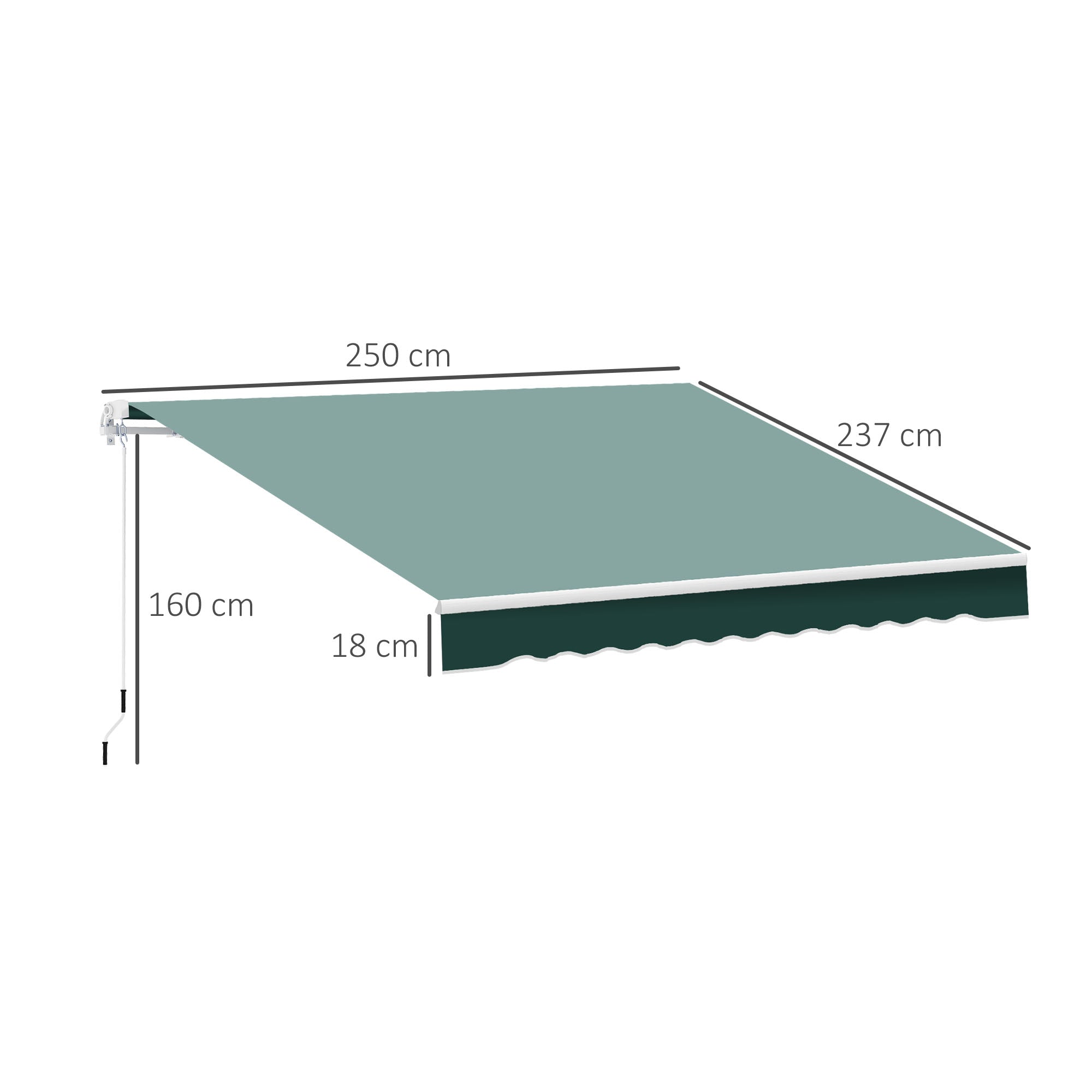 Tenda da Sole Avvolgibile Manuale a Parete Tessuto di Poliestere Verde 2.5x2m