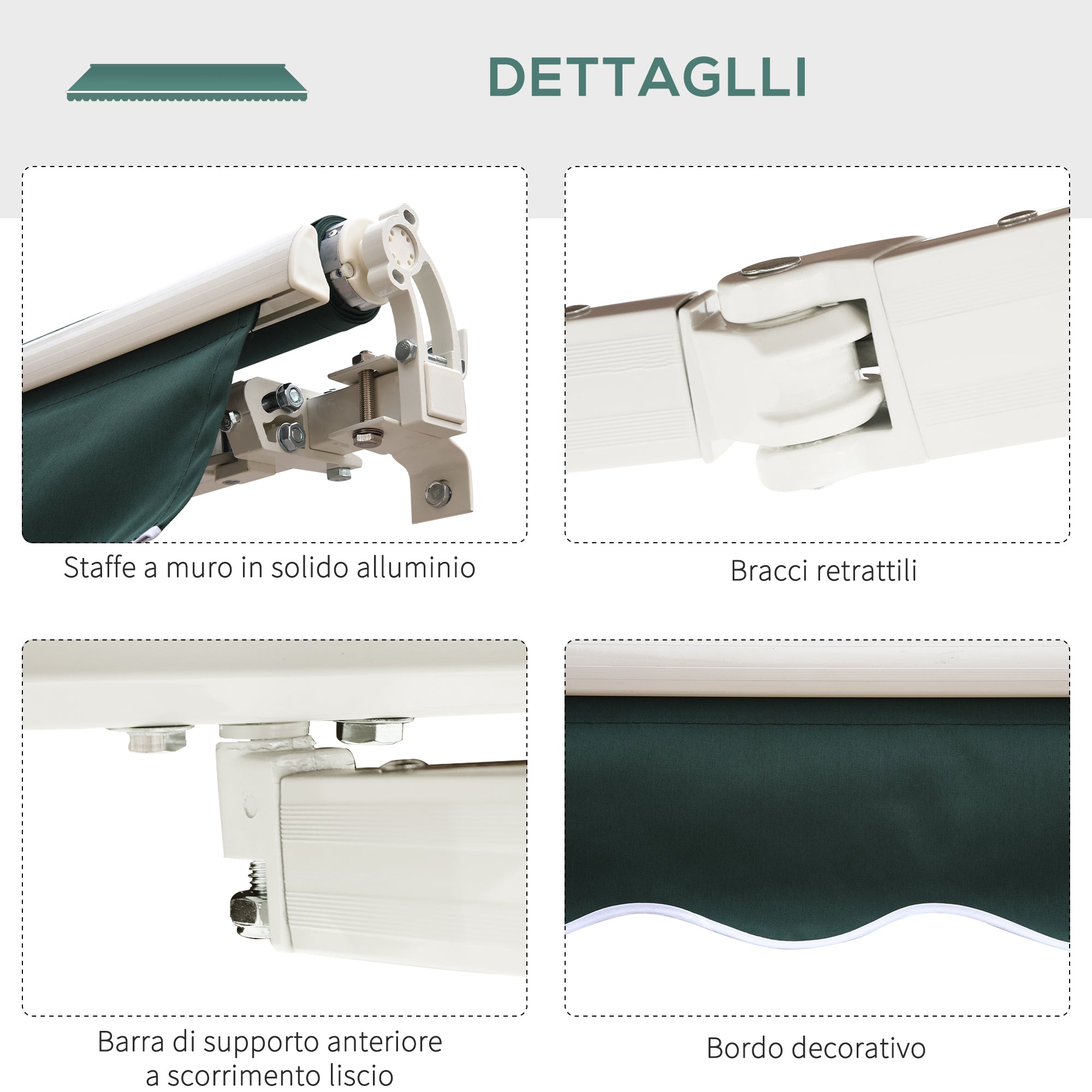 Tenda da Sole Avvolgibile Manuale a Parete Tessuto di Poliestere Verde 2.5x2m