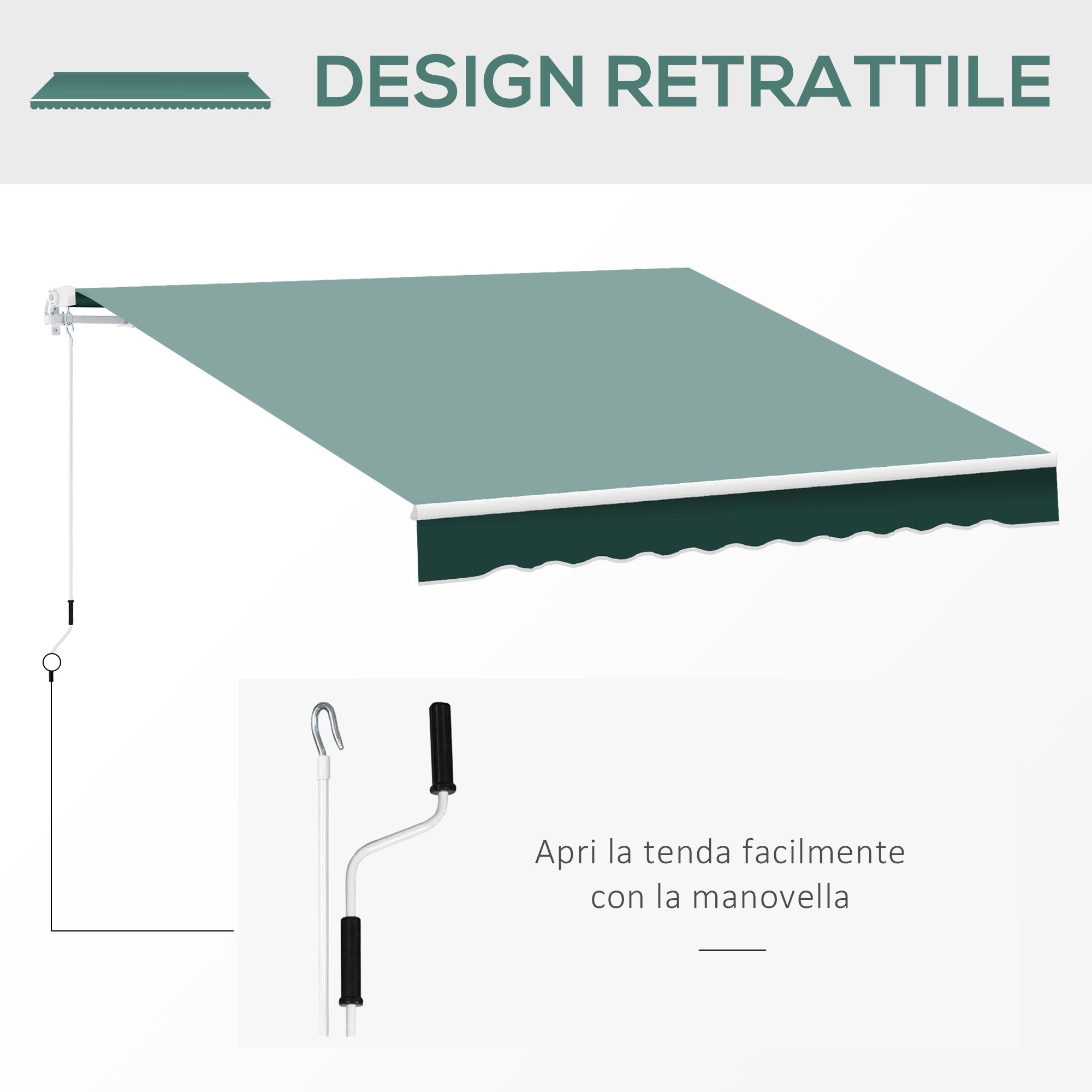 Tenda da Sole Avvolgibile Manuale a Parete Tessuto di Poliestere Verde 2.5x2m