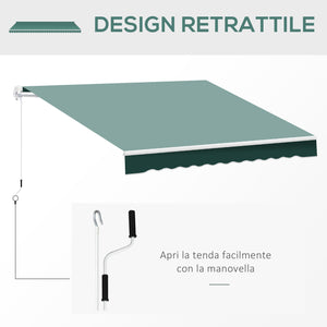 Tenda da Sole Avvolgibile Manuale a Parete Tessuto di Poliestere Verde 2.5x2m