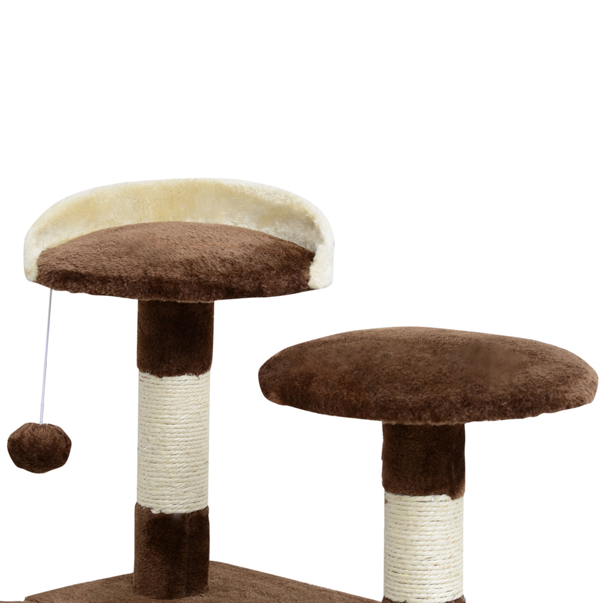 Albero Tiragraffi per Gatti in Peluche e Sisal con Cucce e Pallina Caffè e Crema 50x50x132 cm