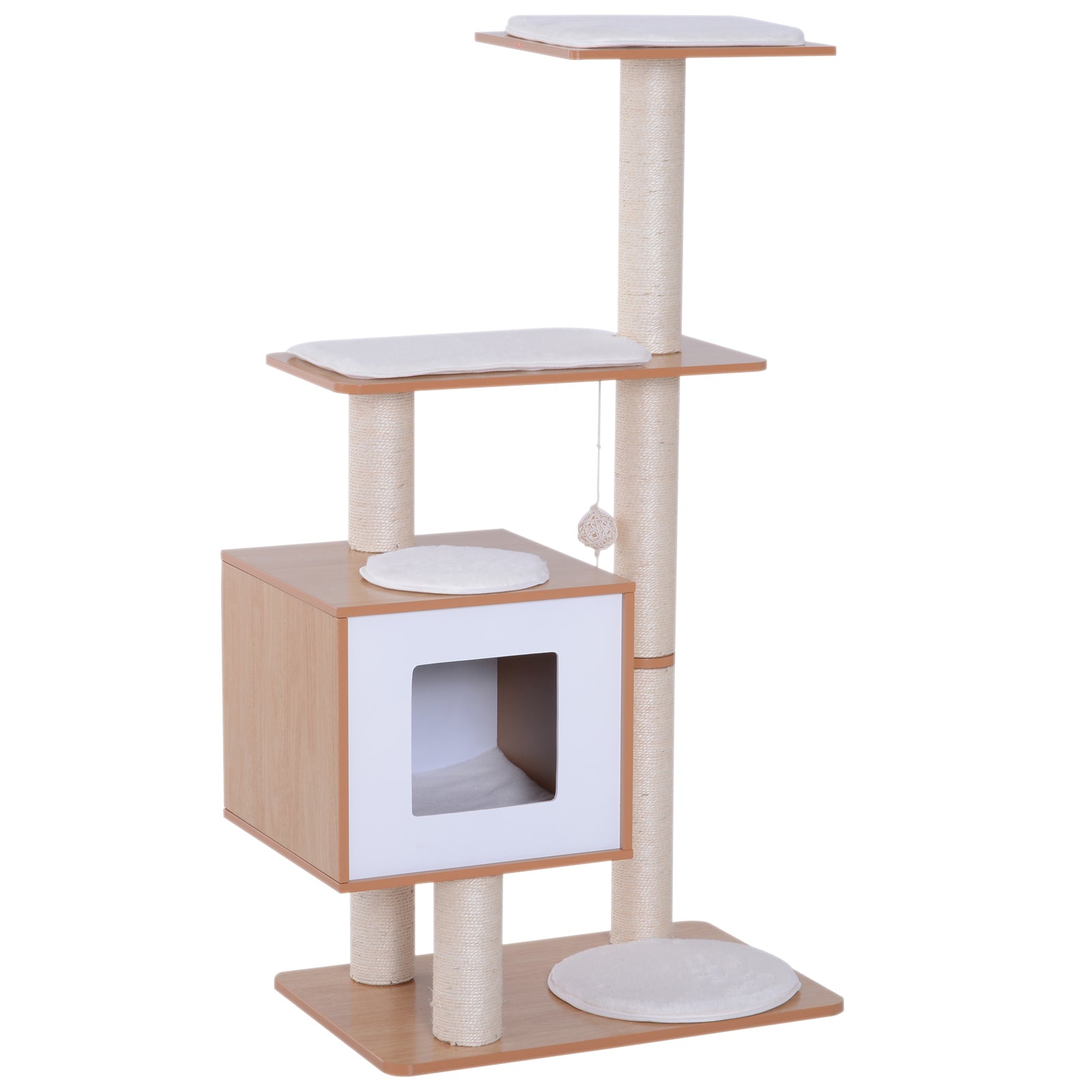 Albero Tiragraffi per Gatti in Sisal con Cuccia Piattaforme e Giochi 60x40x120 cm