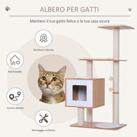 Albero Tiragraffi per Gatti in Sisal con Cuccia Piattaforme e Giochi 60x40x120 cm