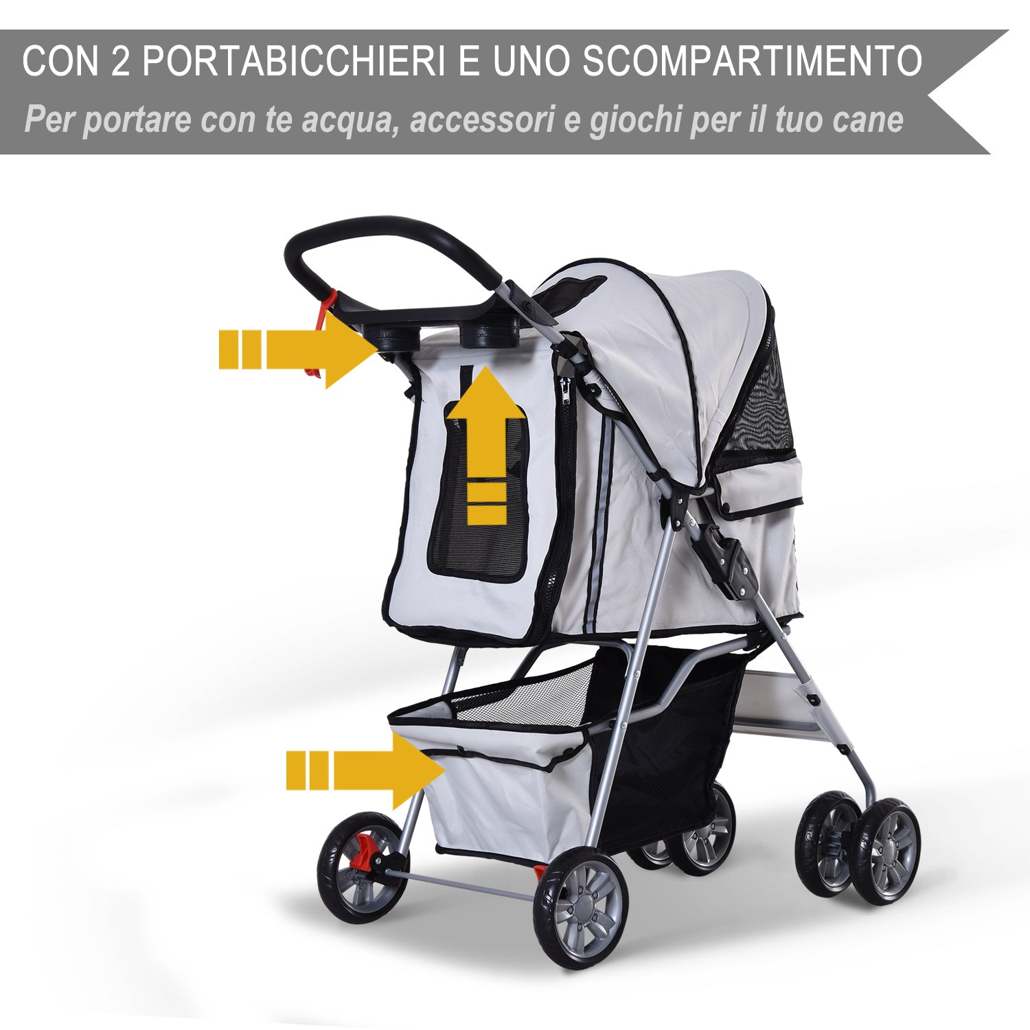 Passeggino per Canii Pieghevole Grigio 75x45x97 cm