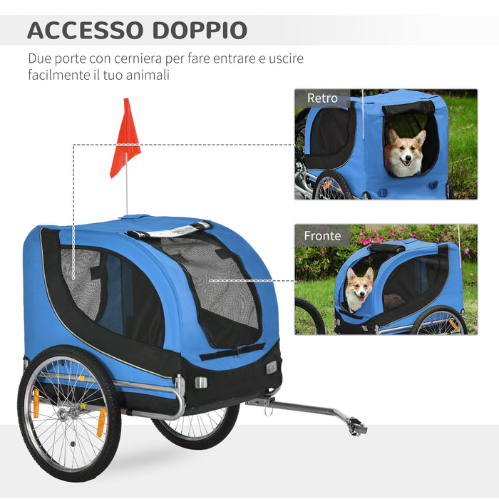 Rimorchio per Cani da Bicicletta Azzurro e Nero 130x90x110 cm