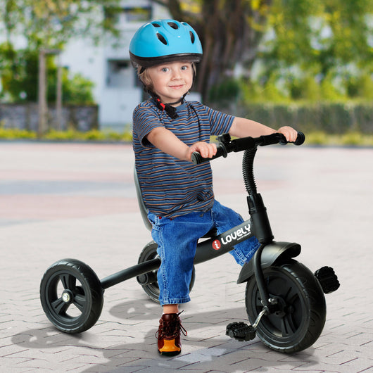 Triciclo per Bambini in Metallo Campanello Parafango Ruota Speciale Nero