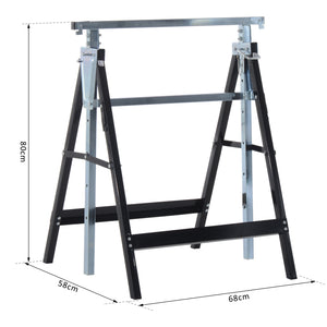 Set 2 Cavalletti da Lavoro Pieghevoli Telescopici Altezza Regolabile in Tubi d'Acciaio