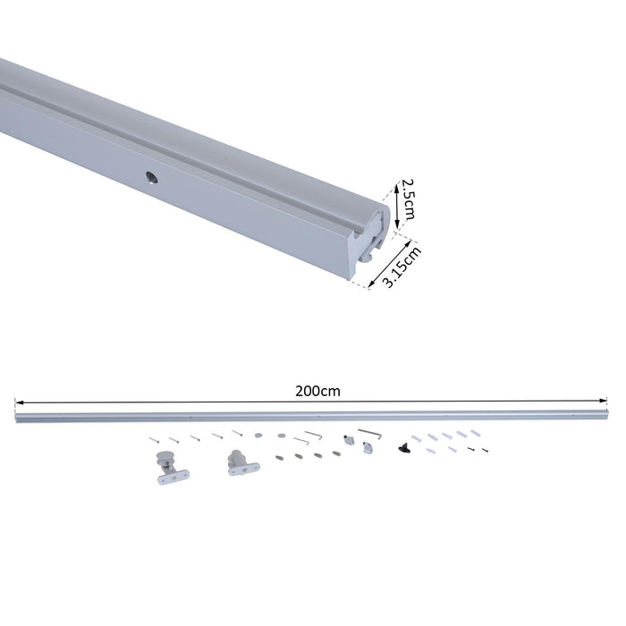 Kit Binario per Porta Scorrevole in Lega d'Alluminio 200x3.15x2.5 cm