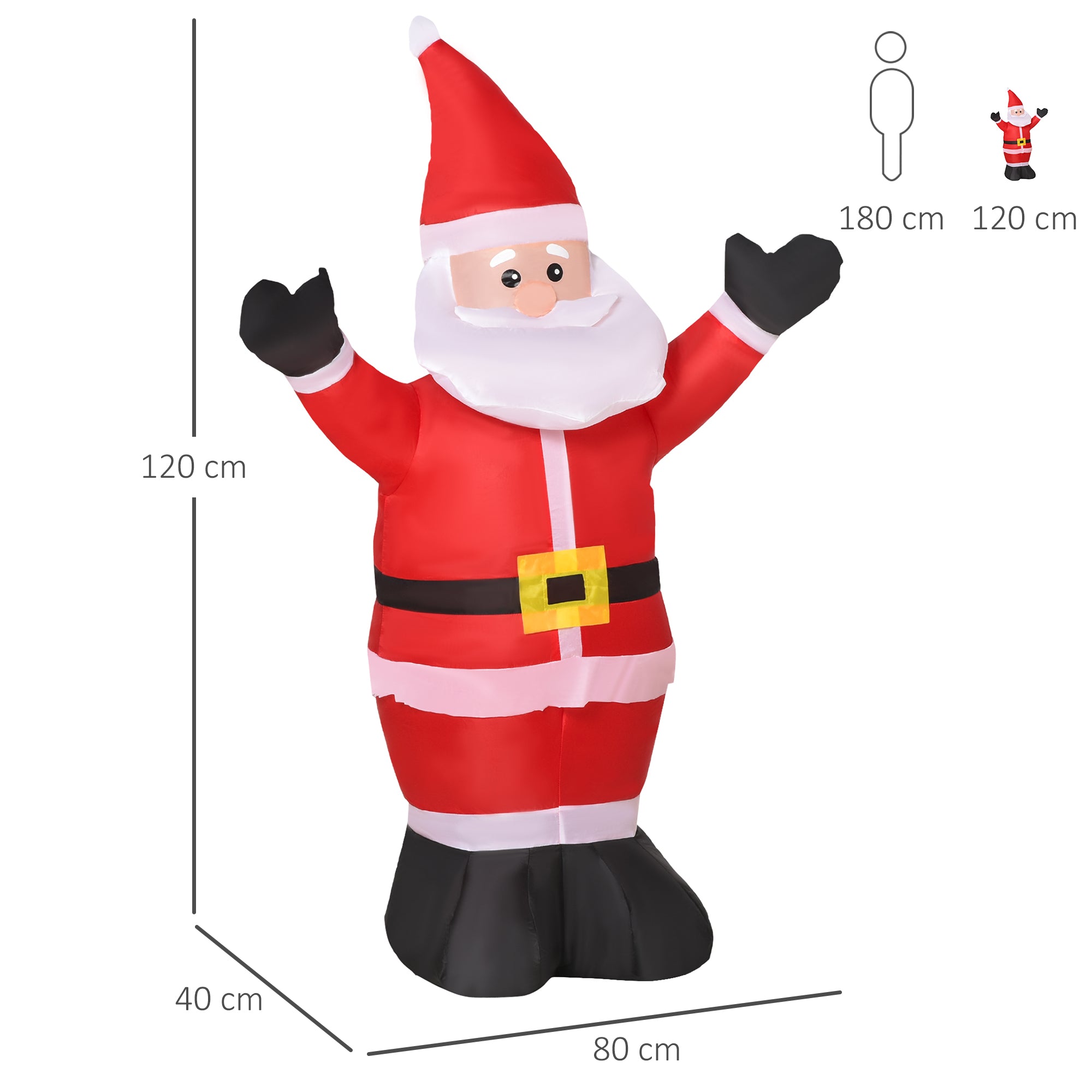 Babbo Natale Gonfiabile Luminoso con Luci LED 80x40x120 cm