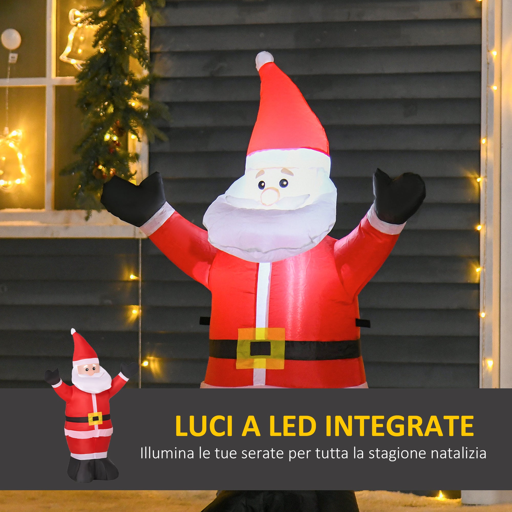 Babbo Natale Gonfiabile Luminoso con Luci LED 80x40x120 cm