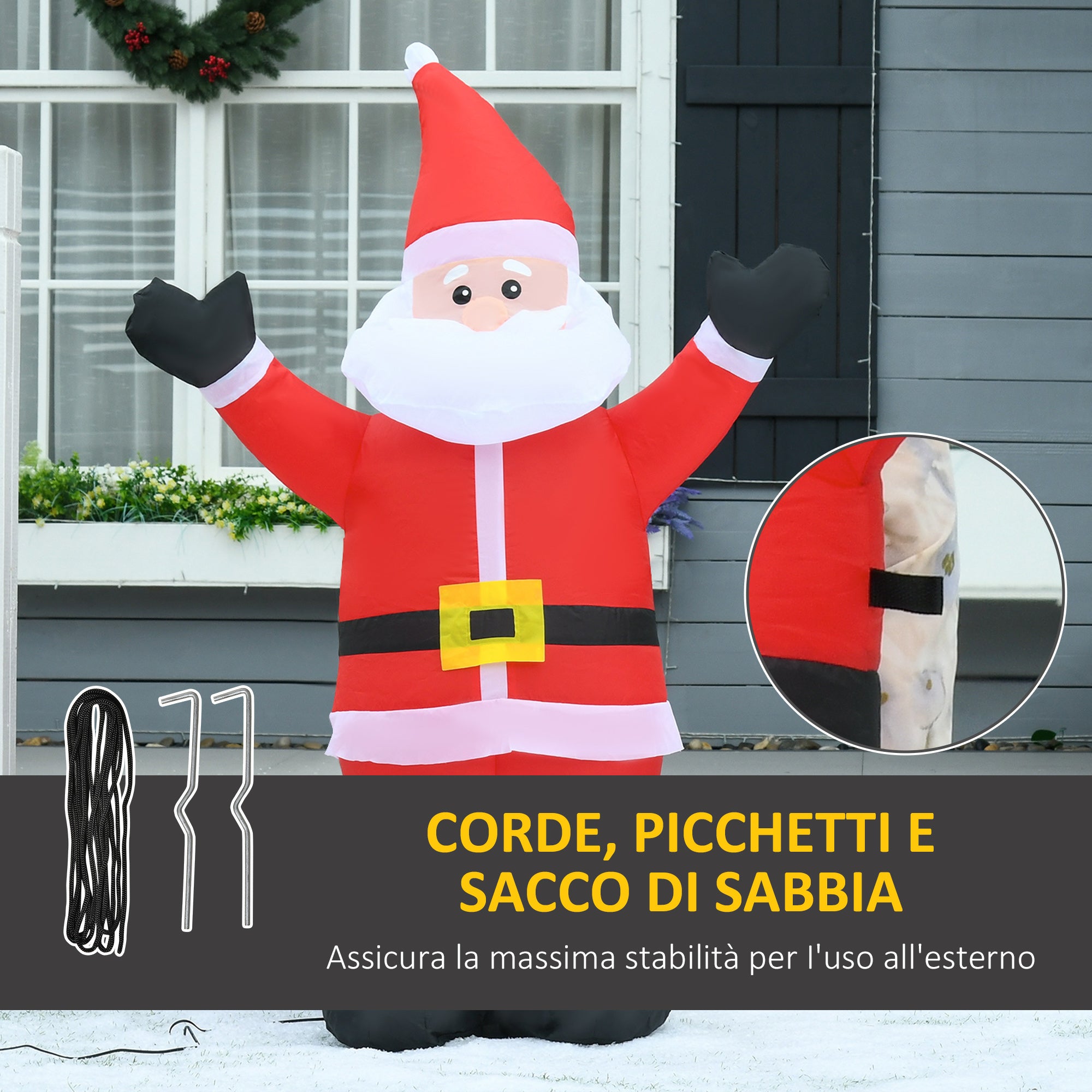 Babbo Natale Gonfiabile Luminoso con Luci LED 80x40x120 cm