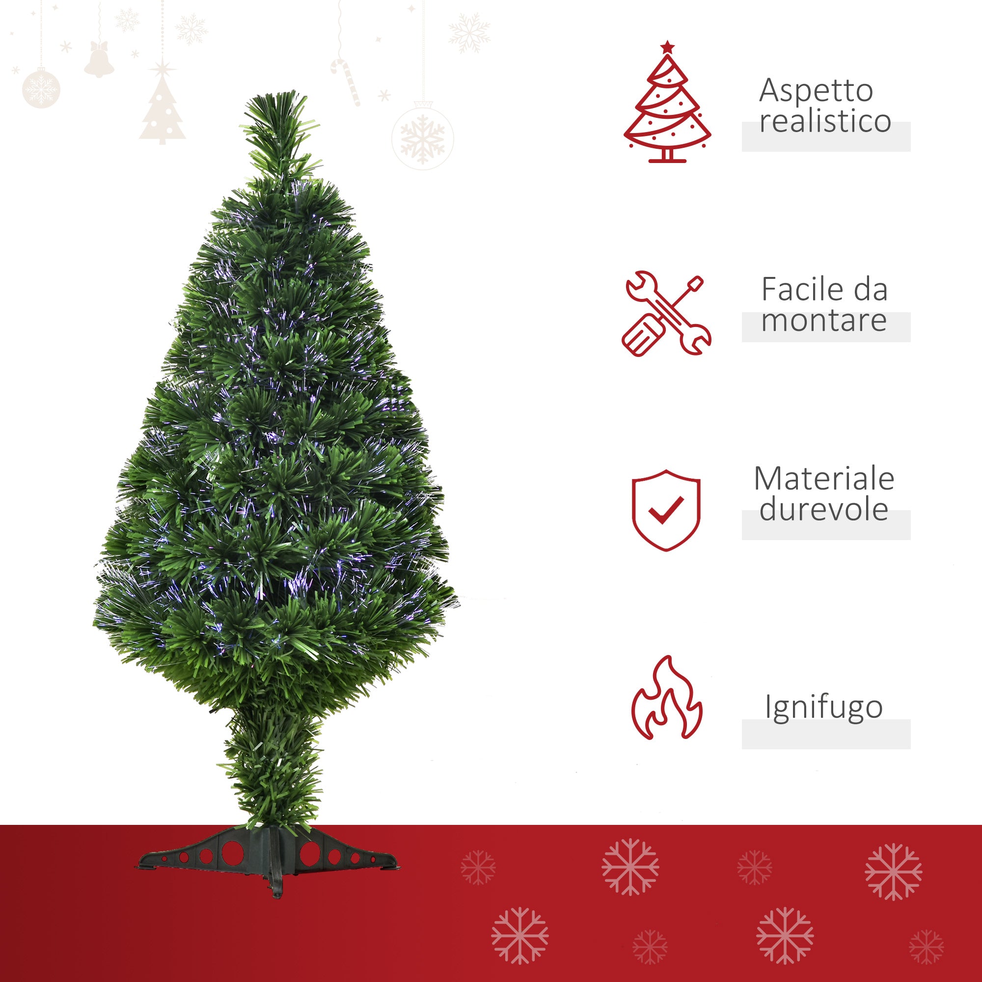 Albero di Natale Artificiale 90 cm 90 Rami in PVC e Fibra Ottica Verde