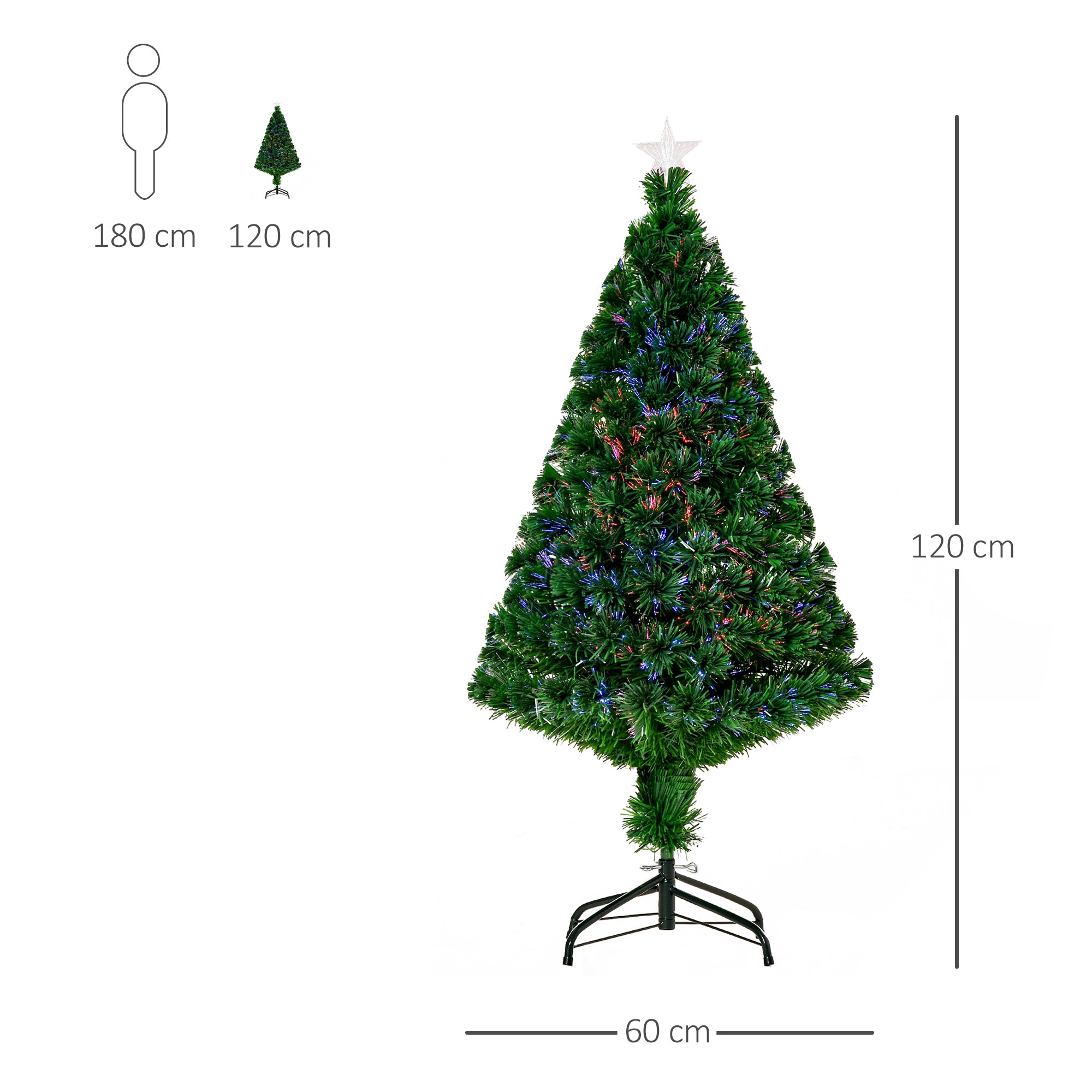 Albero di Natale Artificiale 120 cm Foltissimo in Fibra Ottica con Supporto in PVC