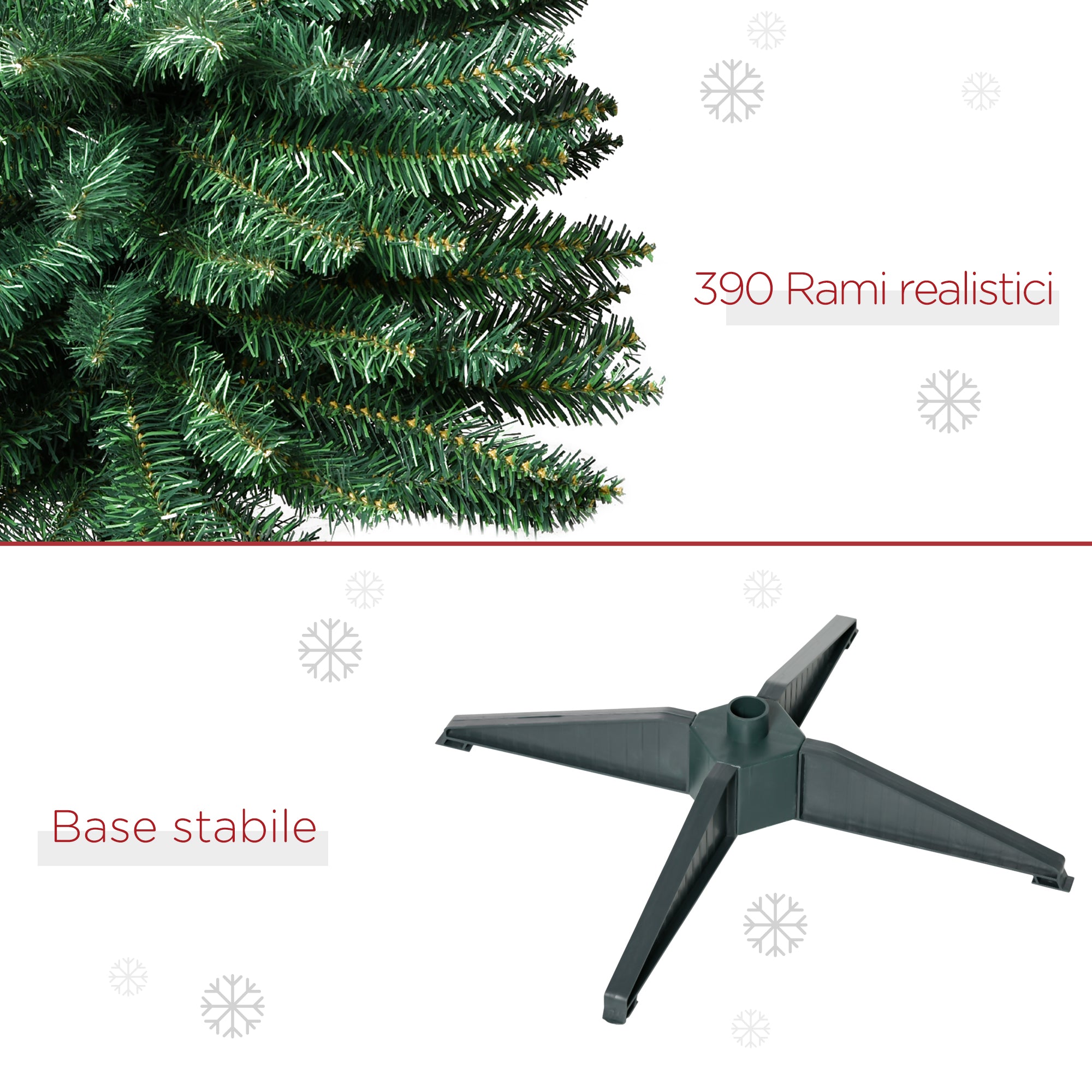 Albero di Natale Artificiale 180 cm 390 Rami Folti Verde