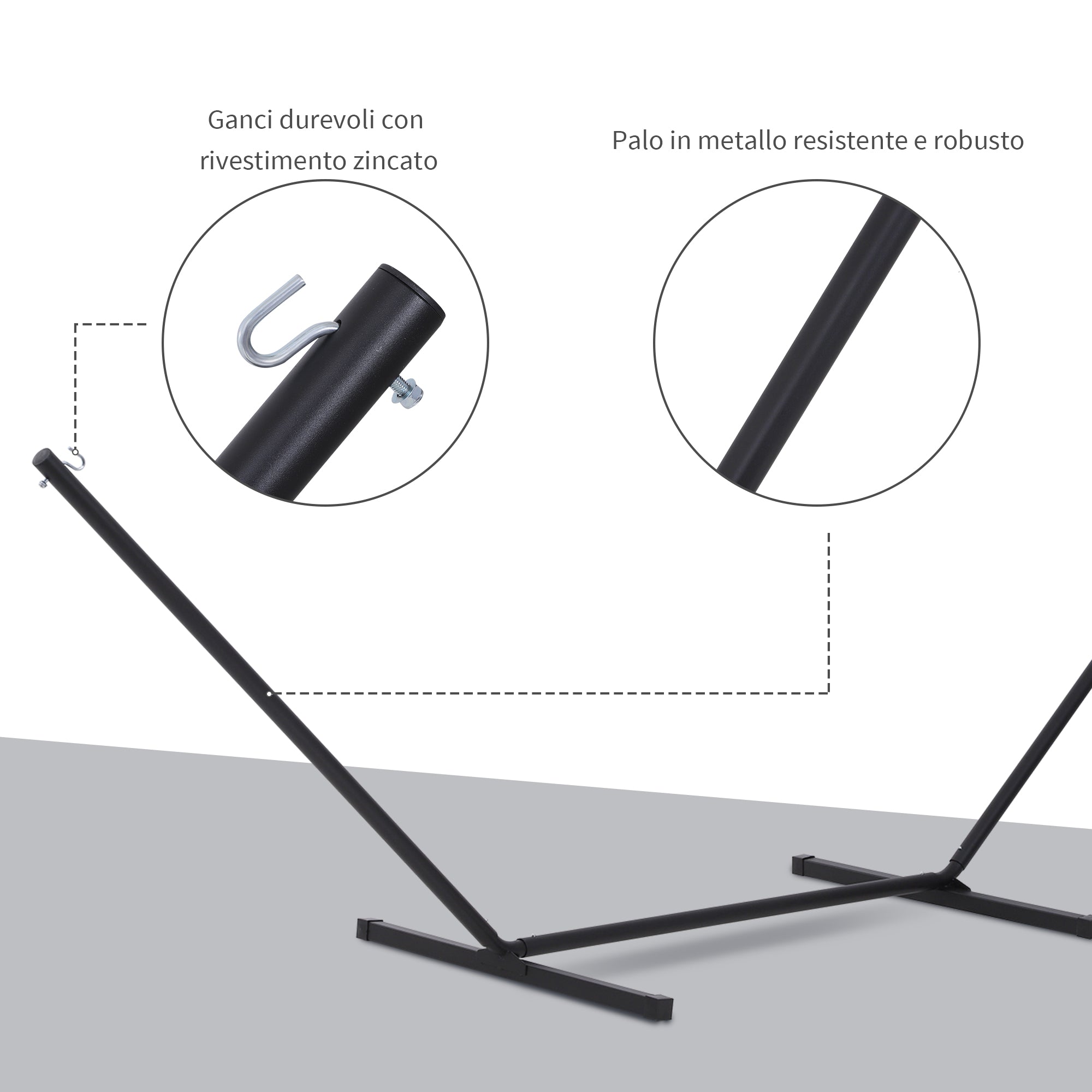 Supporto Struttura Portante per Amaca Max 150 Kg in Metallo Nero 360x92x115 cm