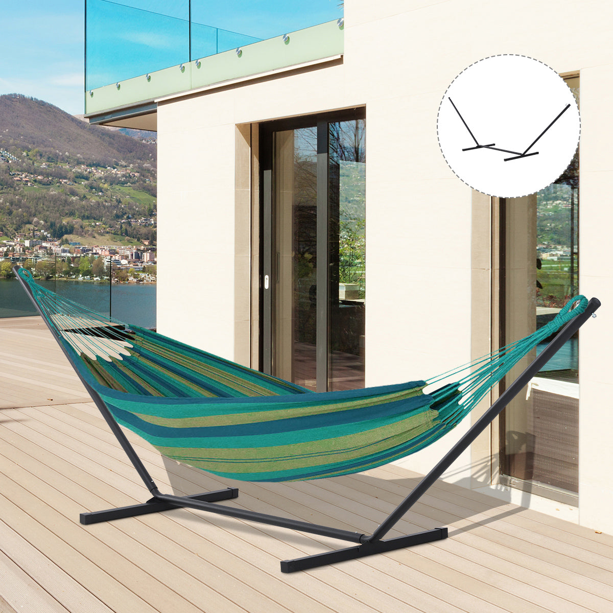 Supporto Struttura Portante per Amaca Max 150 Kg in Metallo Nero 360x92x115 cm