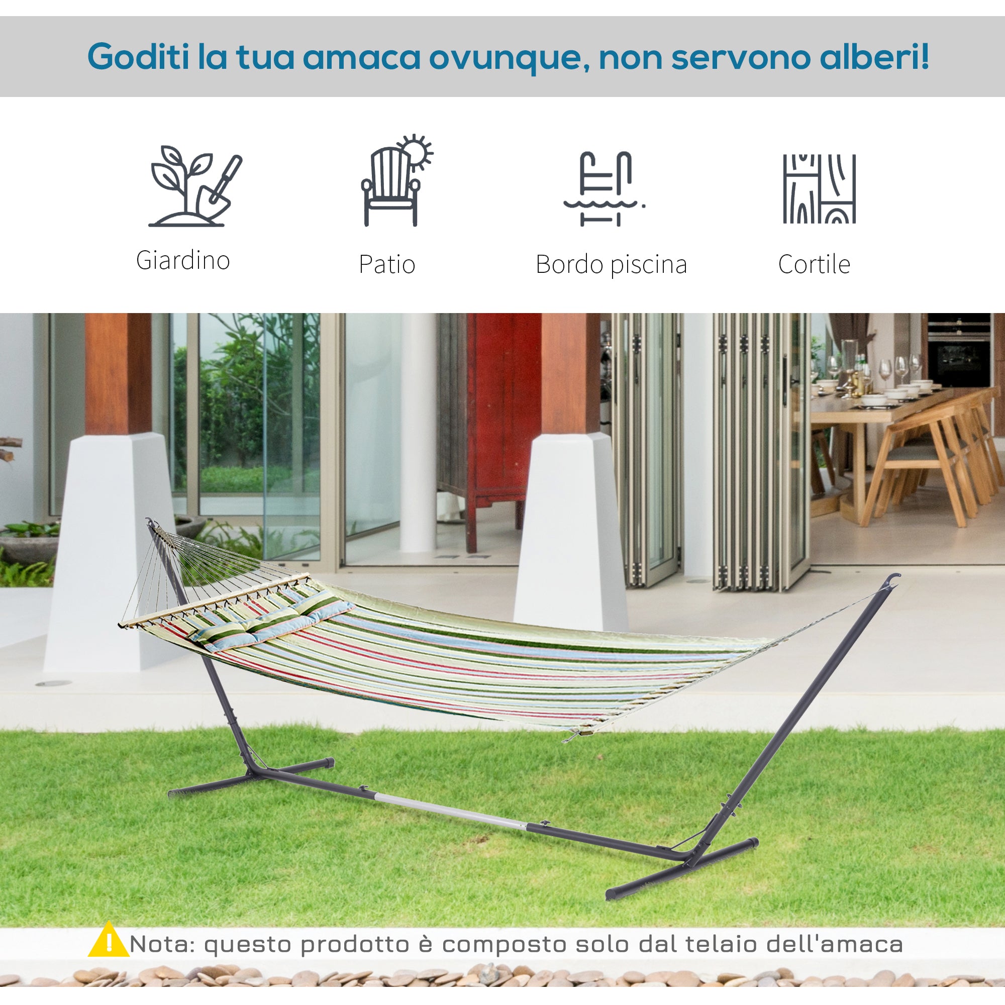 Supporto Struttura Portante per Amaca Regolabile Max 150 Kg Nero 308-380x108x120 cm