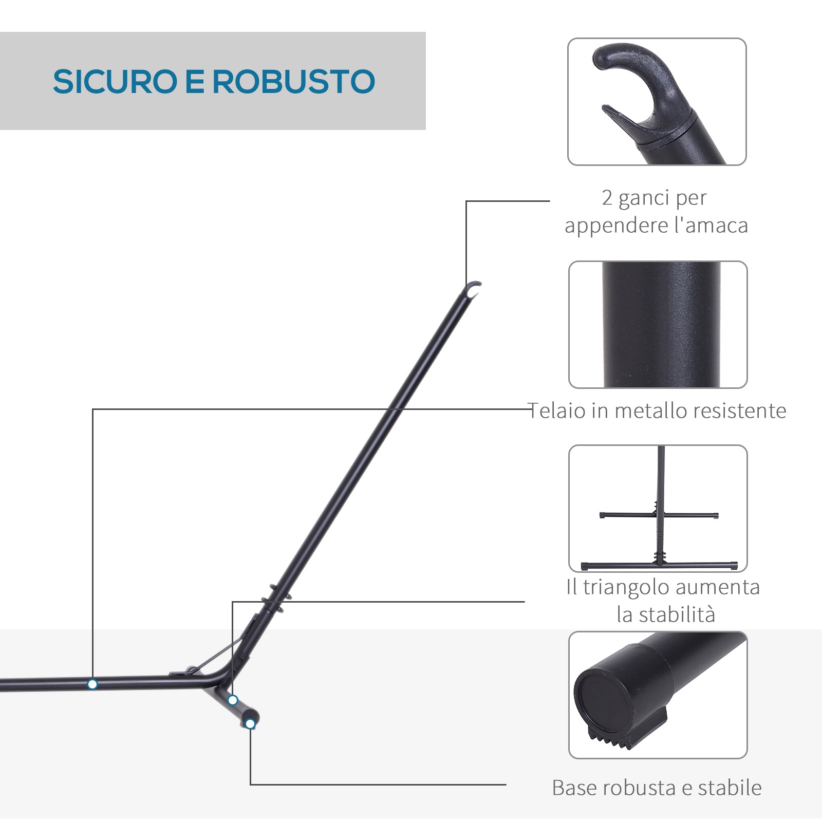 Supporto Struttura Portante per Amaca Regolabile Max 150 Kg Nero 308-380x108x120 cm