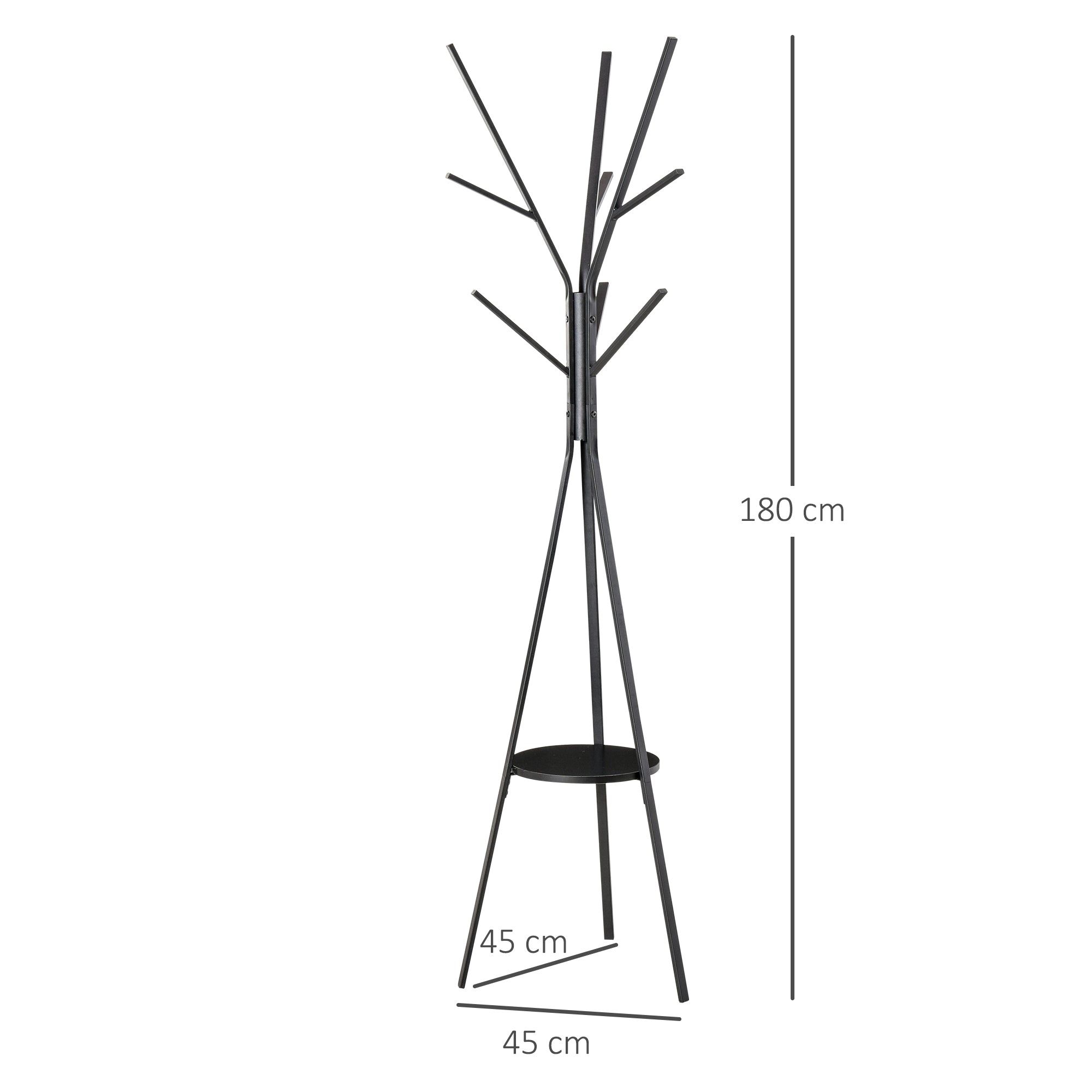 Appendiabiti da Terra Attaccapanni in Metallo e Legno Nero 45x45x180 cm