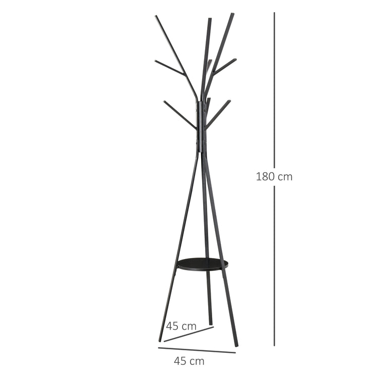 Appendiabiti da Terra Attaccapanni in Metallo e Legno Nero 45x45x180 cm