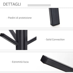 Appendiabiti da Terra Attaccapanni in Metallo e Legno Nero 45x45x180 cm