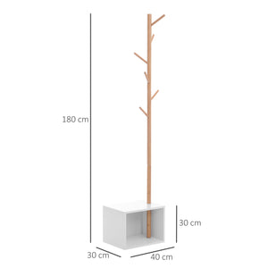 Appendiabiti Scarpiera con 6 Ganci in Bambù Bianco 40x30x180 cm