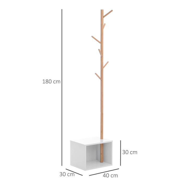 Appendiabiti Scarpiera con 6 Ganci in Bambù Bianco 40x30x180 cm