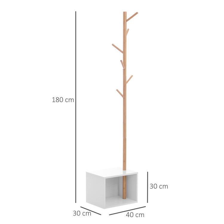 Appendiabiti Scarpiera con 6 Ganci in Bambù Bianco 40x30x180 cm
