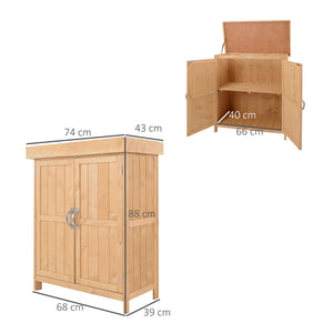 Armadio Porta Attrezzi da Giardino 2 Ripiani in Legno 74x43x88 cm